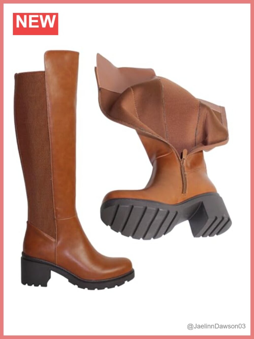 Knee High Chunky Heel Boots with Side Zipper Faux Leather